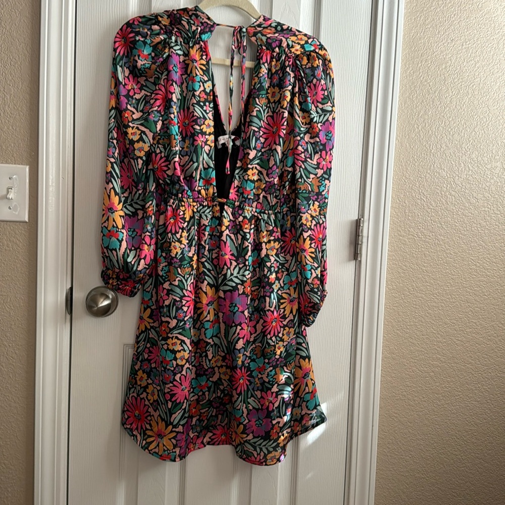 Floral Long-Sleeve Midi Dress in Multi